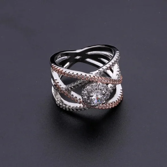 Designers Dream Silver&Rose Gold Round Diamond Ring - Picture 4 of 5